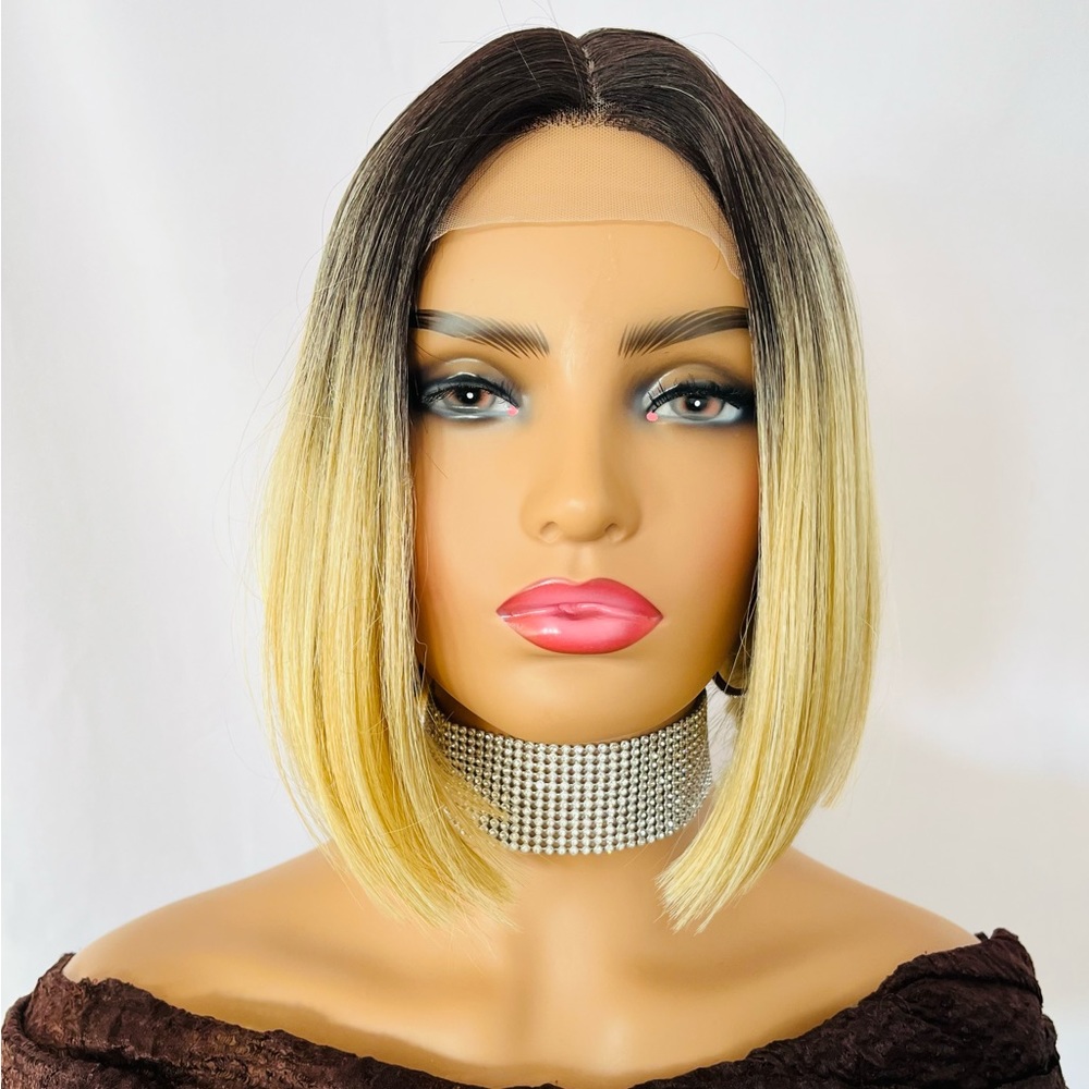 10” Ombre Golden Blonde Premium Fiber Lace Front Wig for Daily Wear or Events